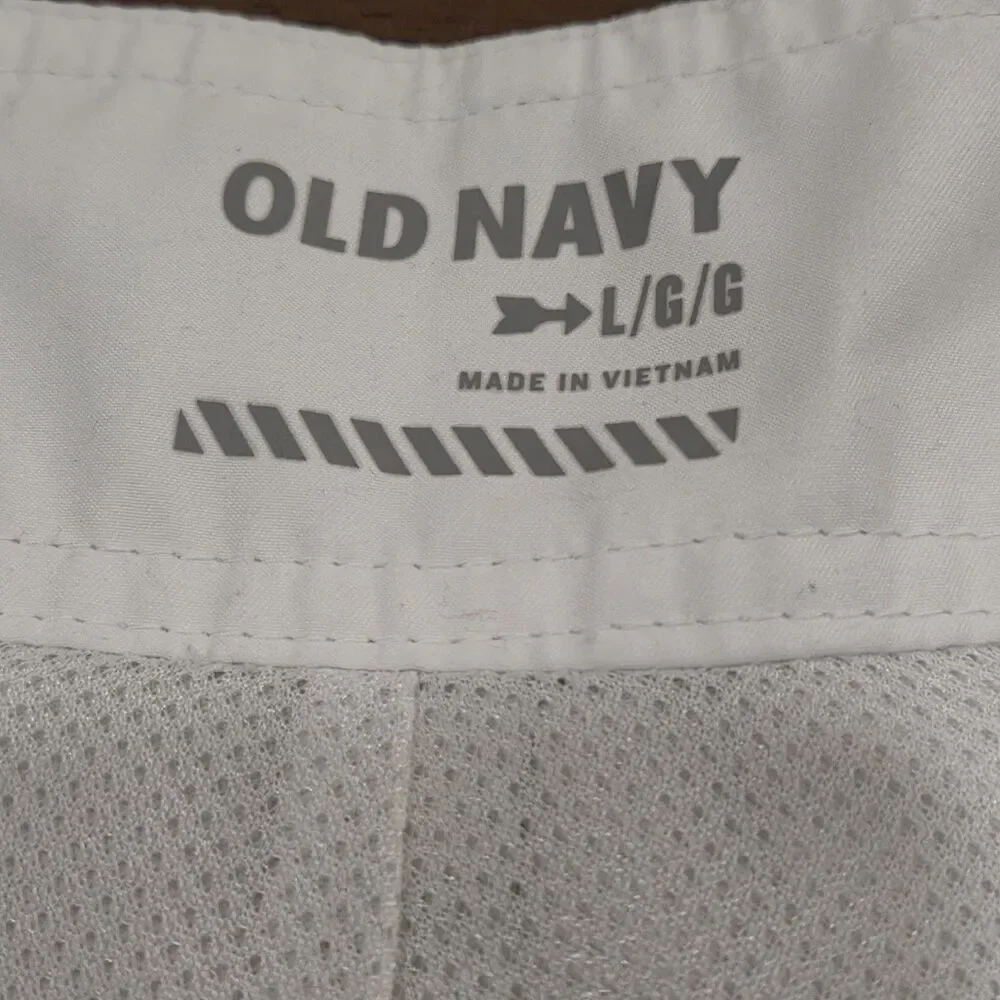 Old Navy Mens L Board Shorts Green White Floral Hawaiian Print Drawstring Swim